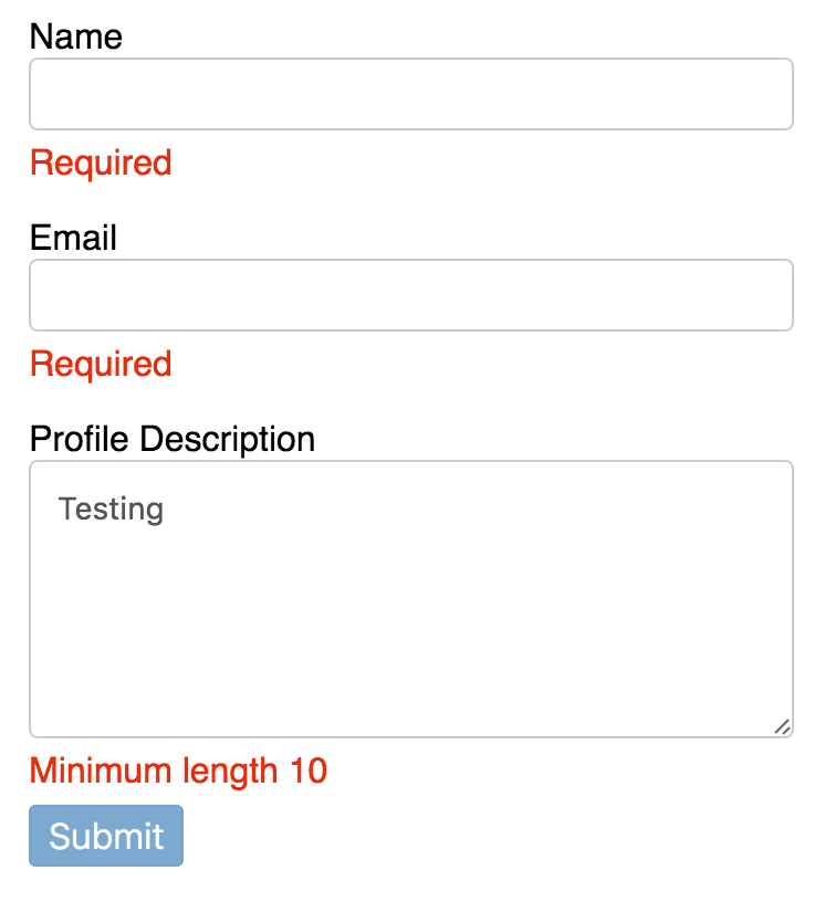 Form with validation triggered