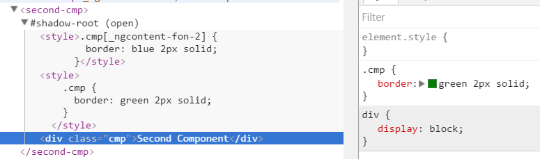 Rendered output of Angular CSS Native encapsulation